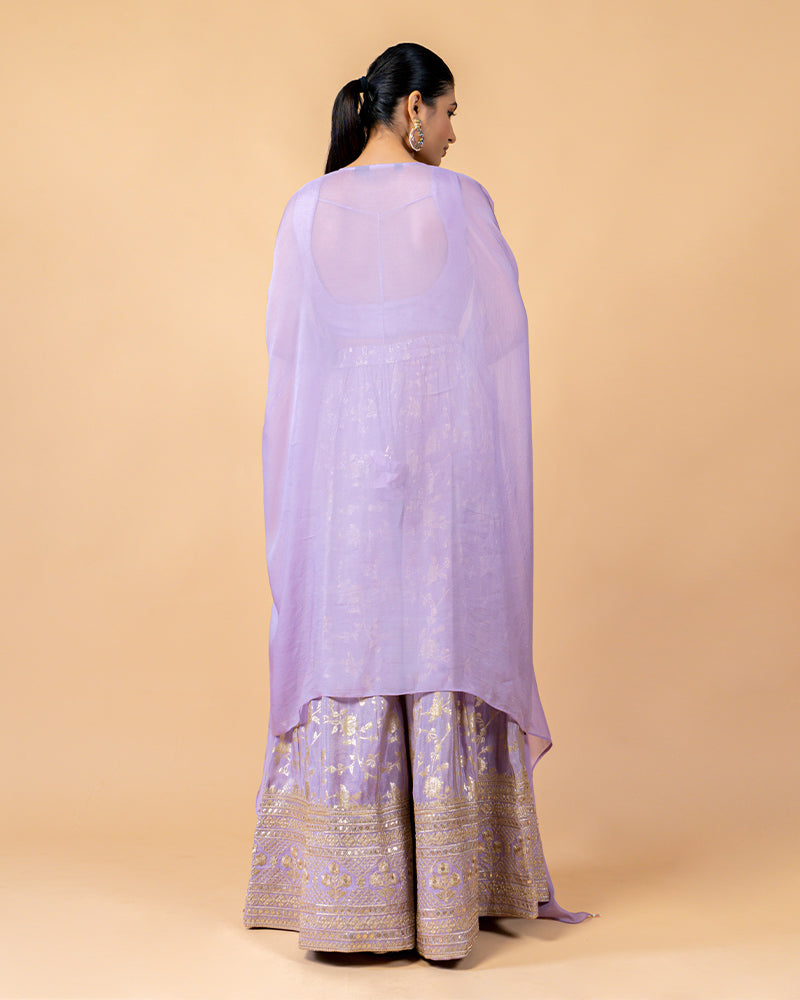 Lavender Palazzo Suit with Crop Top and Jacket Style Dupatta