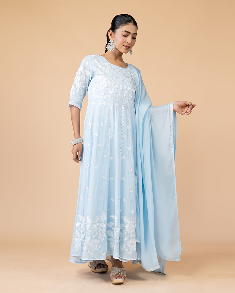 Light Blue Anarkali Suit with Chiffon Dupatta