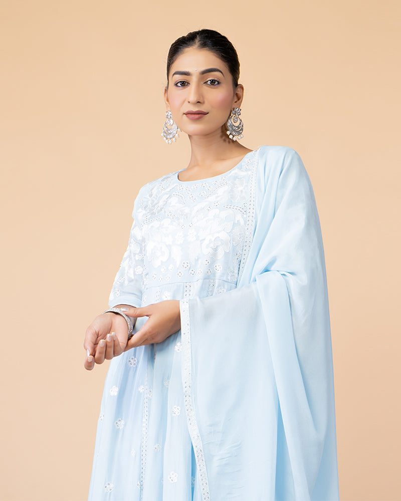 Light Blue Anarkali Suit with Chiffon Dupatta