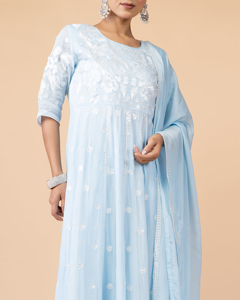 Light Blue Anarkali Suit with Chiffon Dupatta