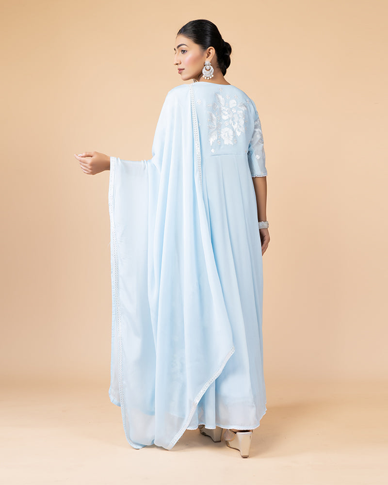 Light Blue Anarkali Suit with Chiffon Dupatta