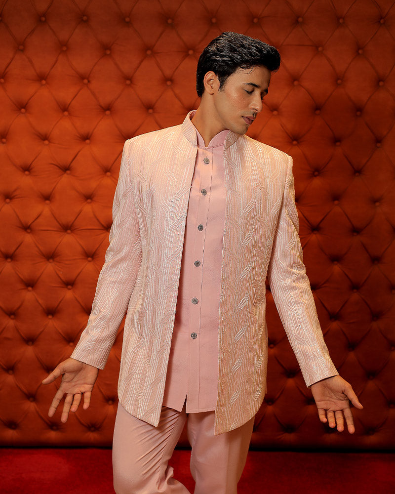 Light Pink Button Style kurta With Pant and Jacket