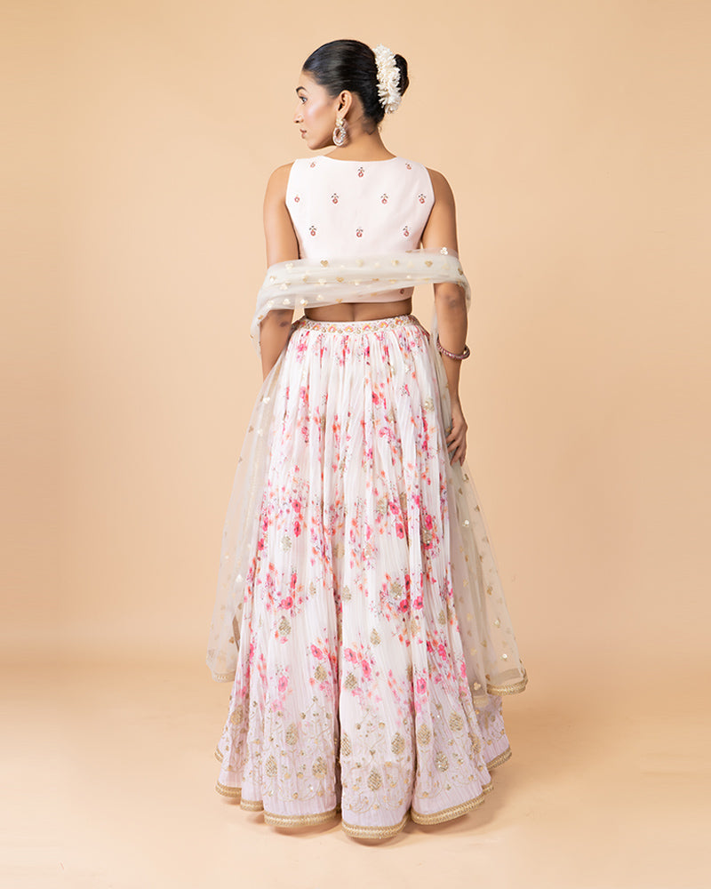 Light Pink Floral Print Lehenga Choli with Dupatta