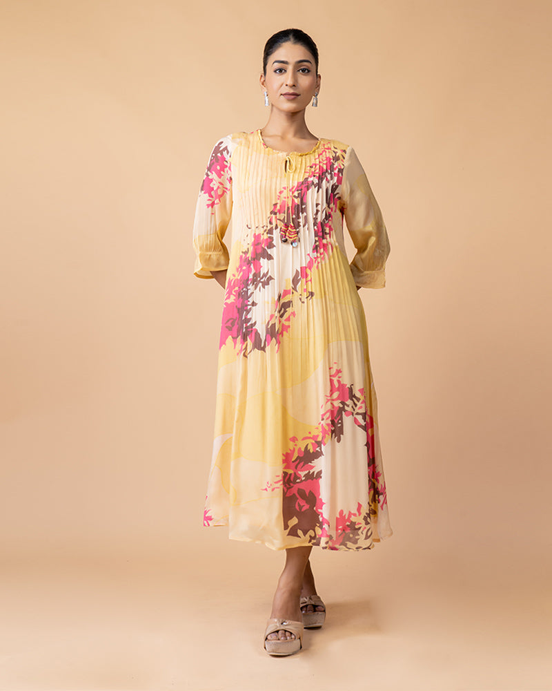 Light Yellow Floral Print Maxi Dress