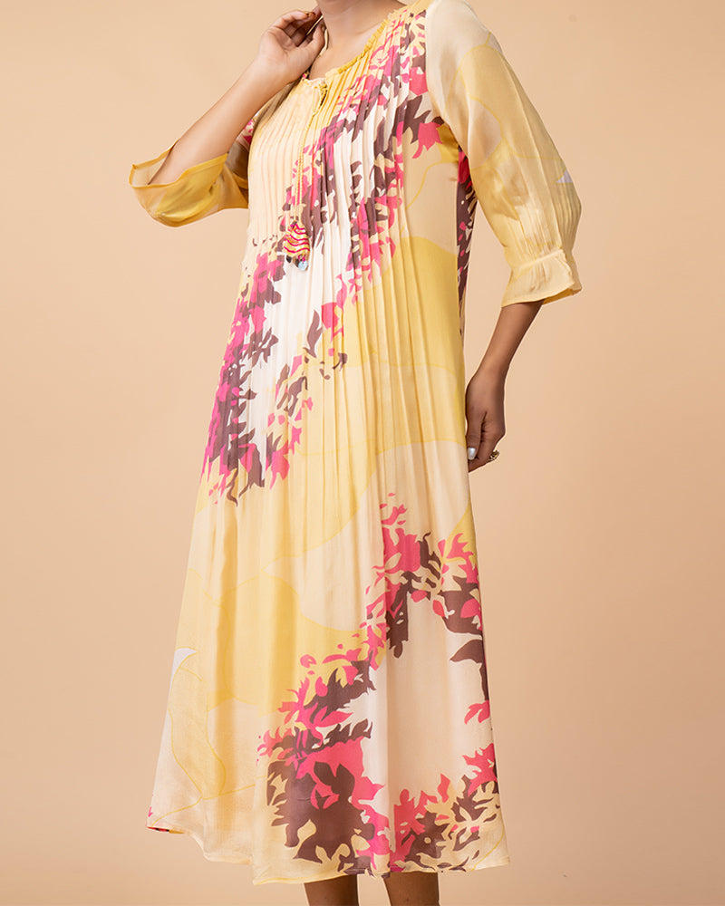 Light Yellow Floral Print Maxi Dress