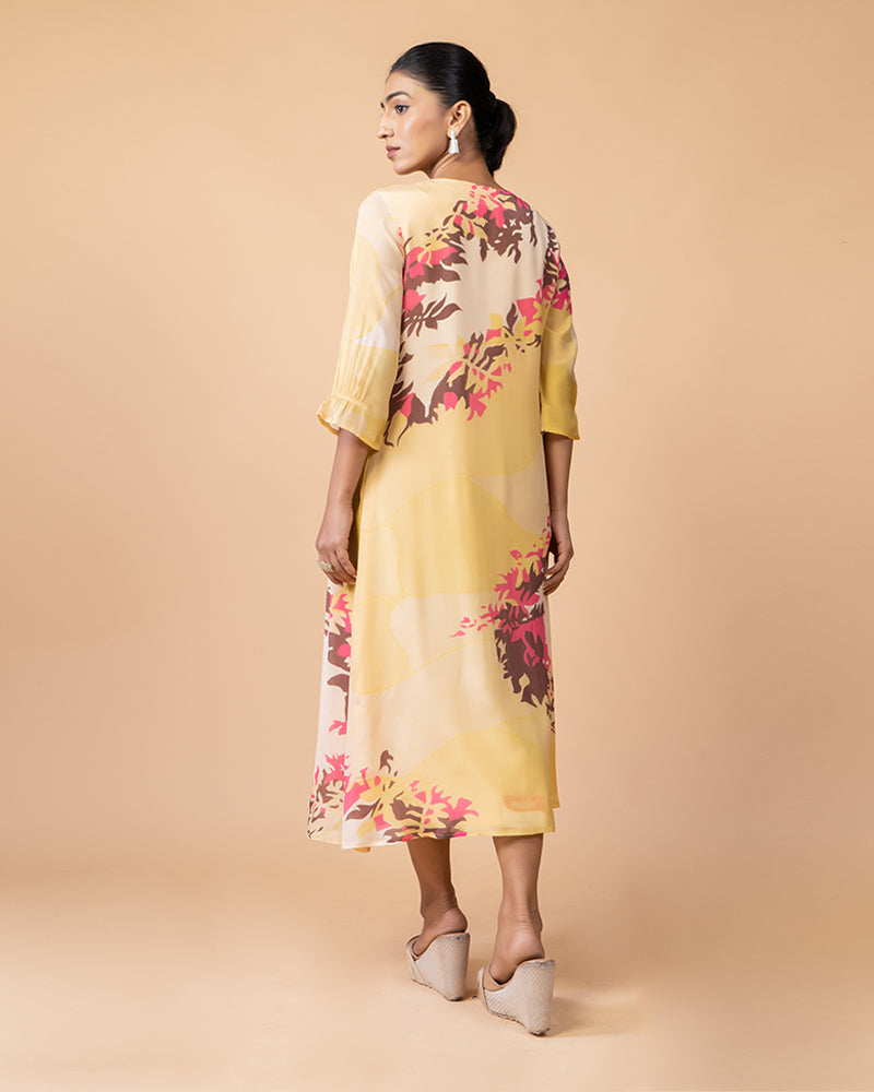 Light Yellow Floral Print Maxi Dress