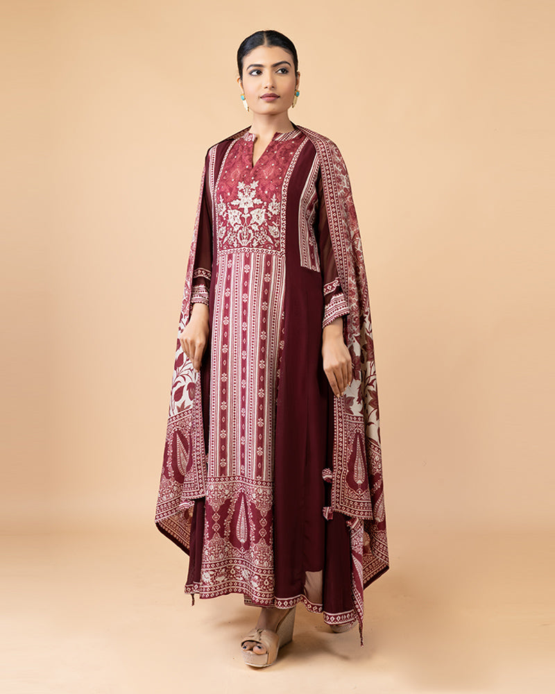 Maroon Embellished Salwar Kameez Set with Intricate Detailing