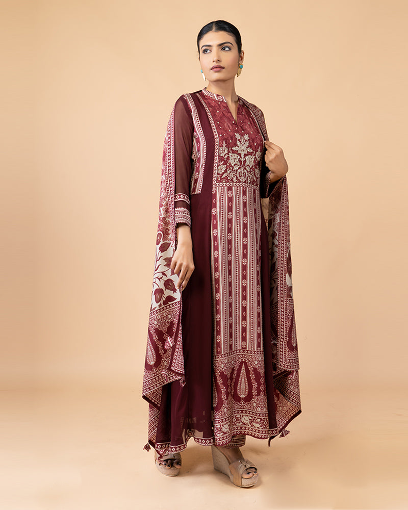 Maroon Embellished Salwar Kameez Set with Intricate Detailing