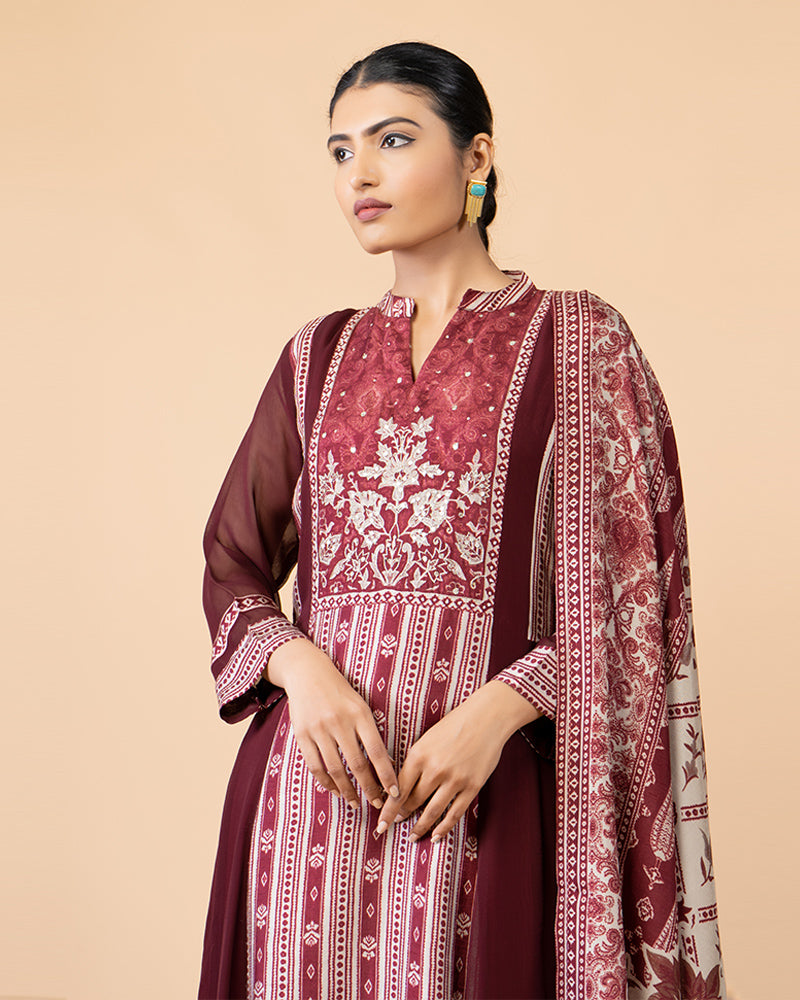 Maroon Embellished Salwar Kameez Set with Intricate Detailing