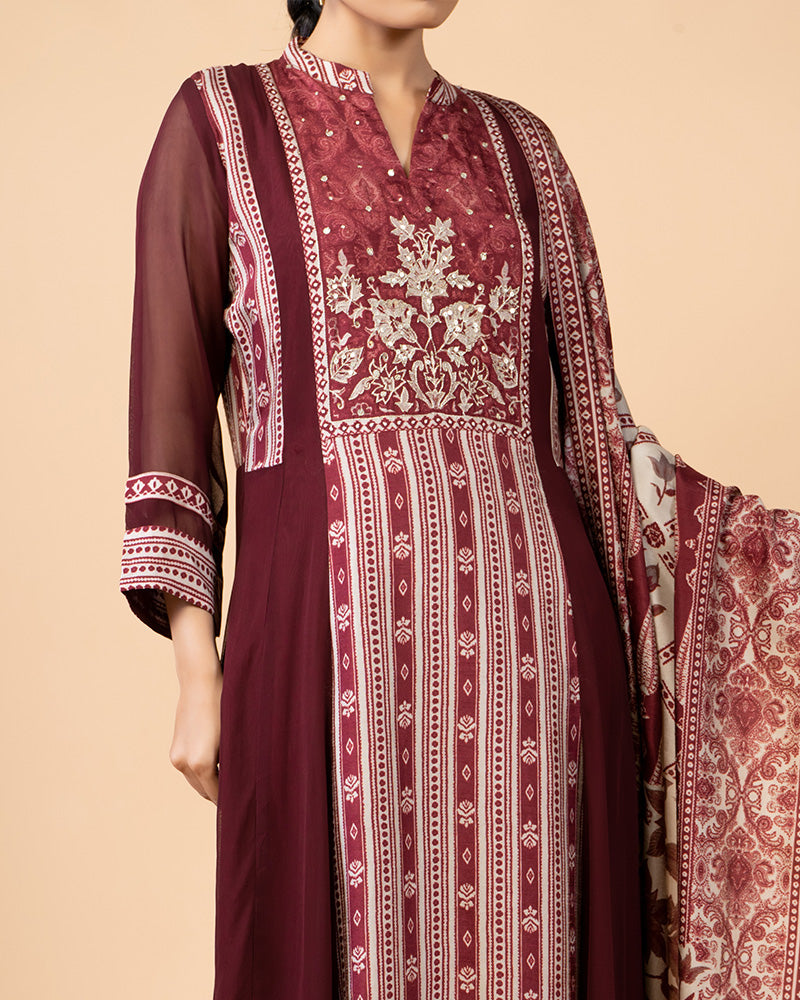 Maroon Embellished Salwar Kameez Set with Intricate Detailing