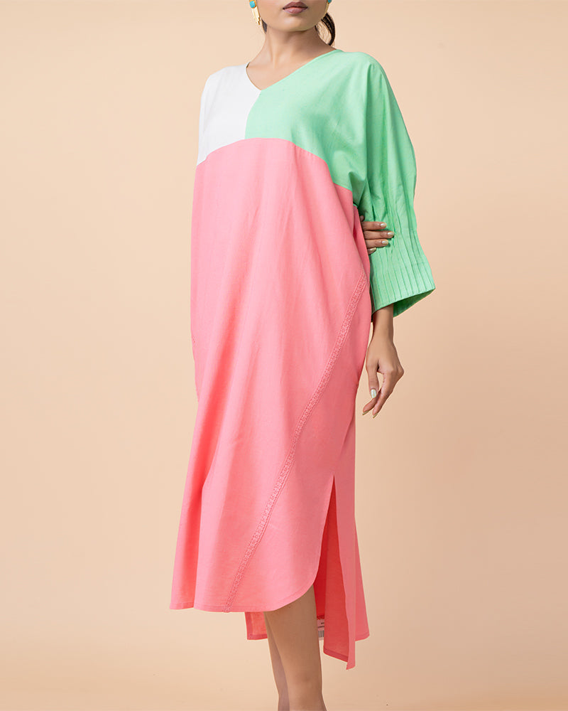 Multi-Color Maxi Dress with V Neck shaped