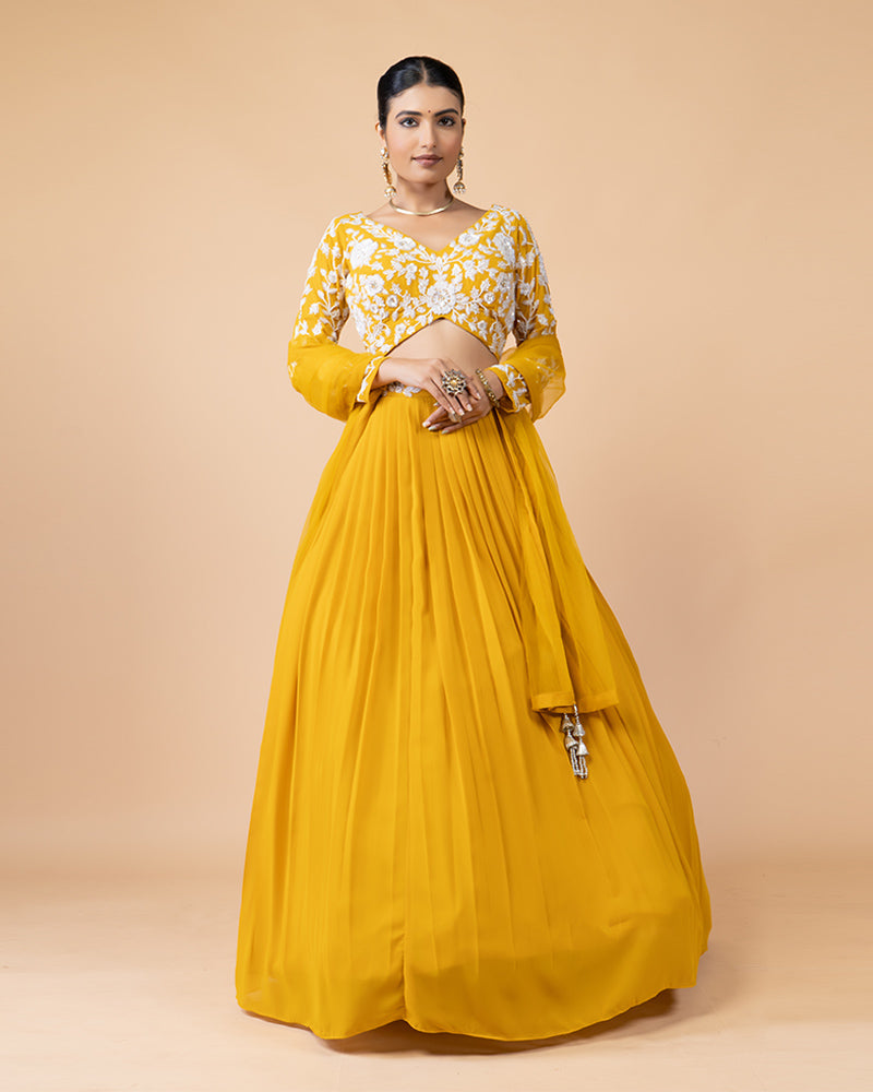 Mustard Yellow Lehenga with Heavy Work Choli and Dupatta