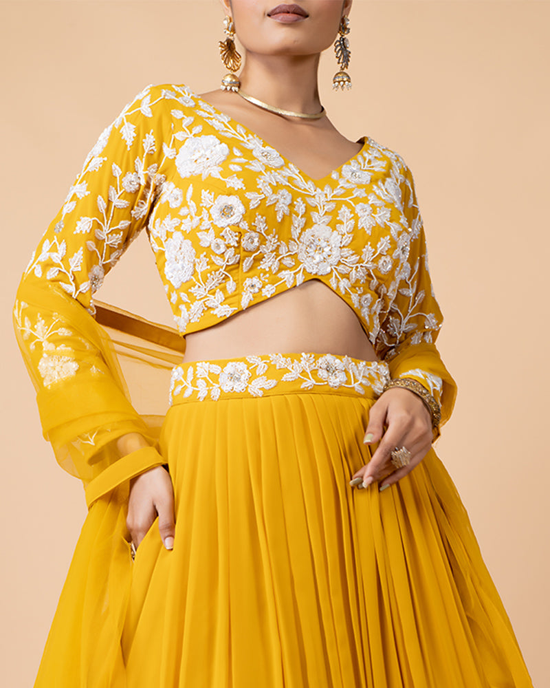 Mustard Yellow Lehenga with Heavy Work Choli and Dupatta