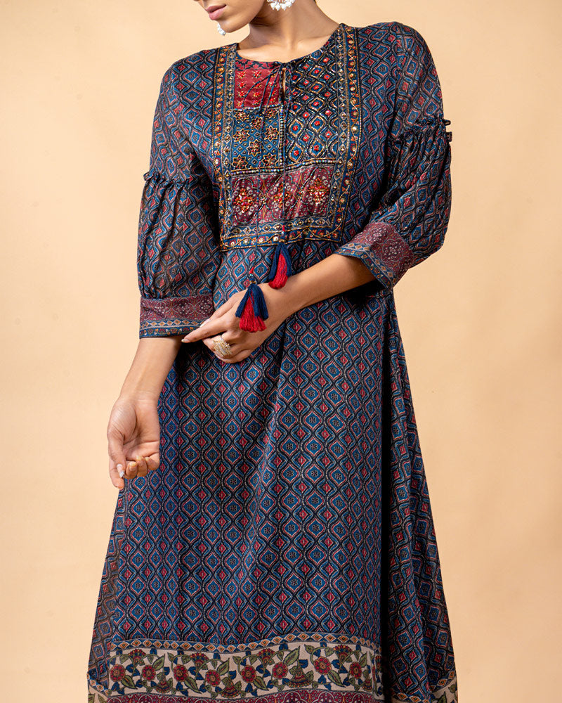 Navy Blue Ajrakh Print Kurta with Palazzo