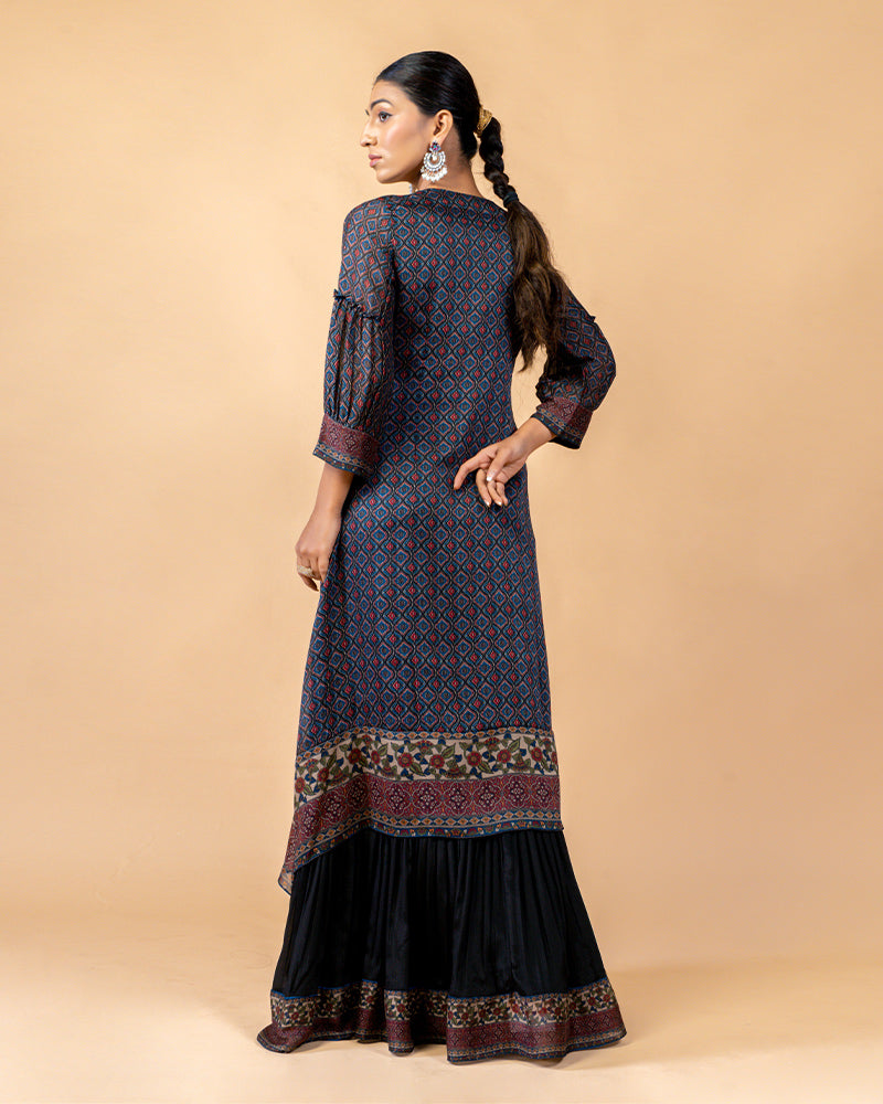 Navy Blue Ajrakh Print Kurta with Palazzo