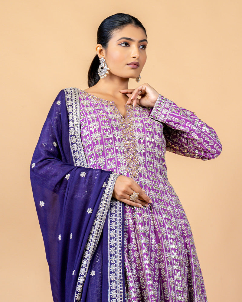 Navy Palazzo with Contrast Straight Cut Embroidered Kurta and Dupatta