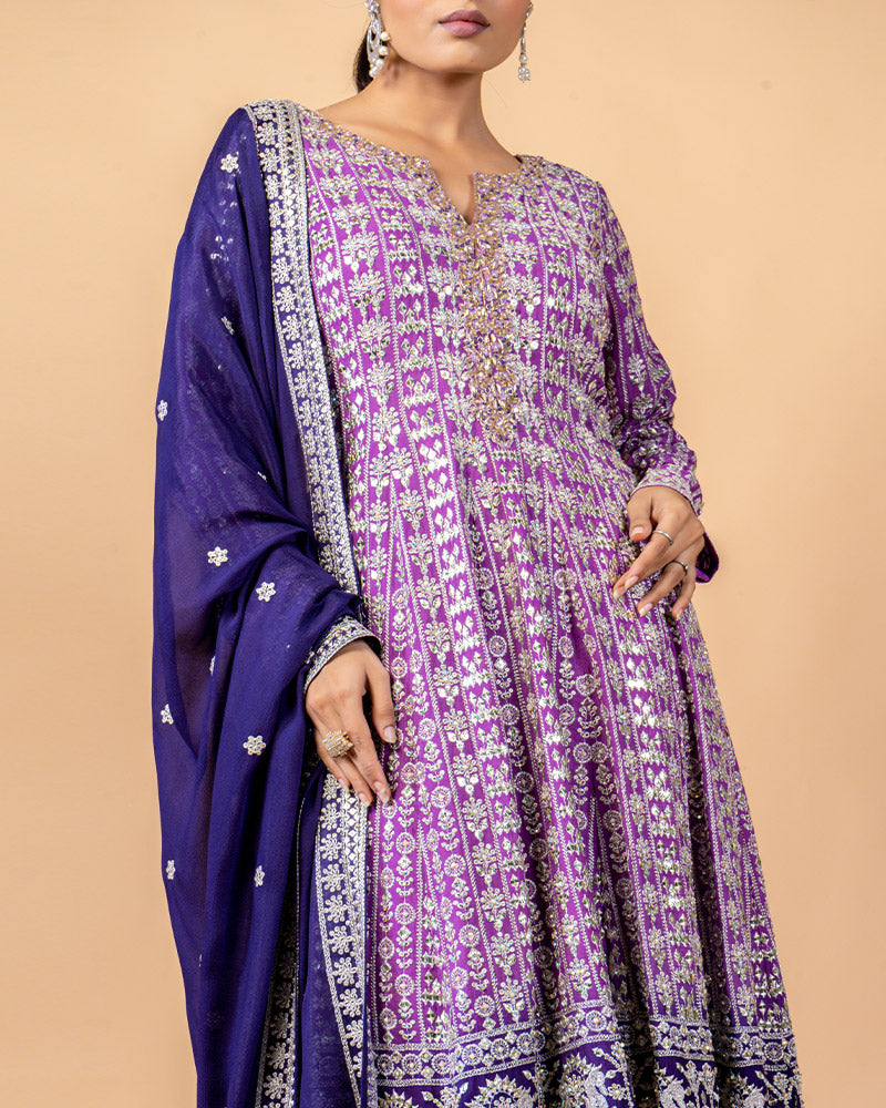 Navy Palazzo with Contrast Straight Cut Embroidered Kurta and Dupatta