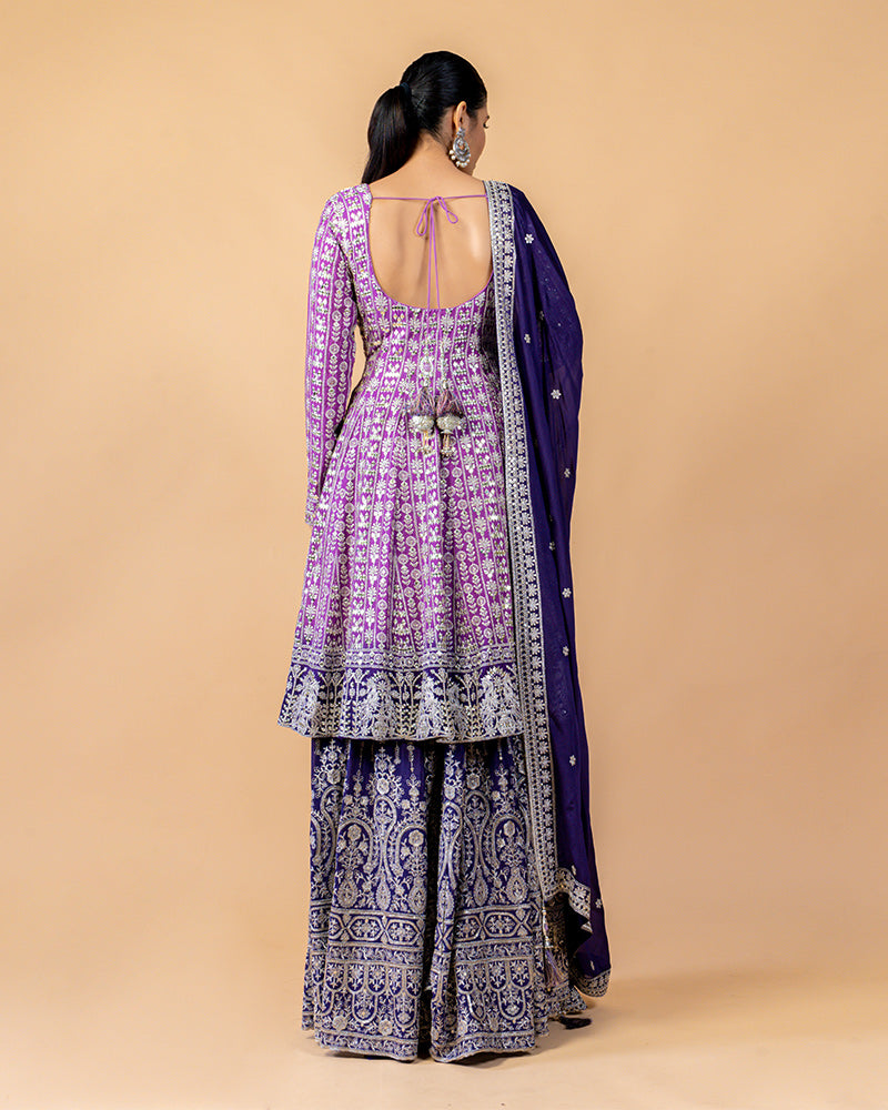 Navy Palazzo with Contrast Straight Cut Embroidered Kurta and Dupatta