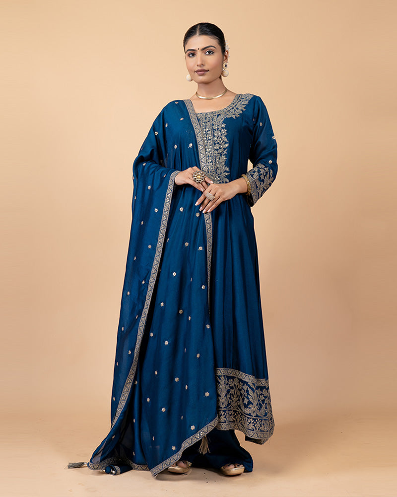 Navy Salwar Kurta with Golden Zari Work