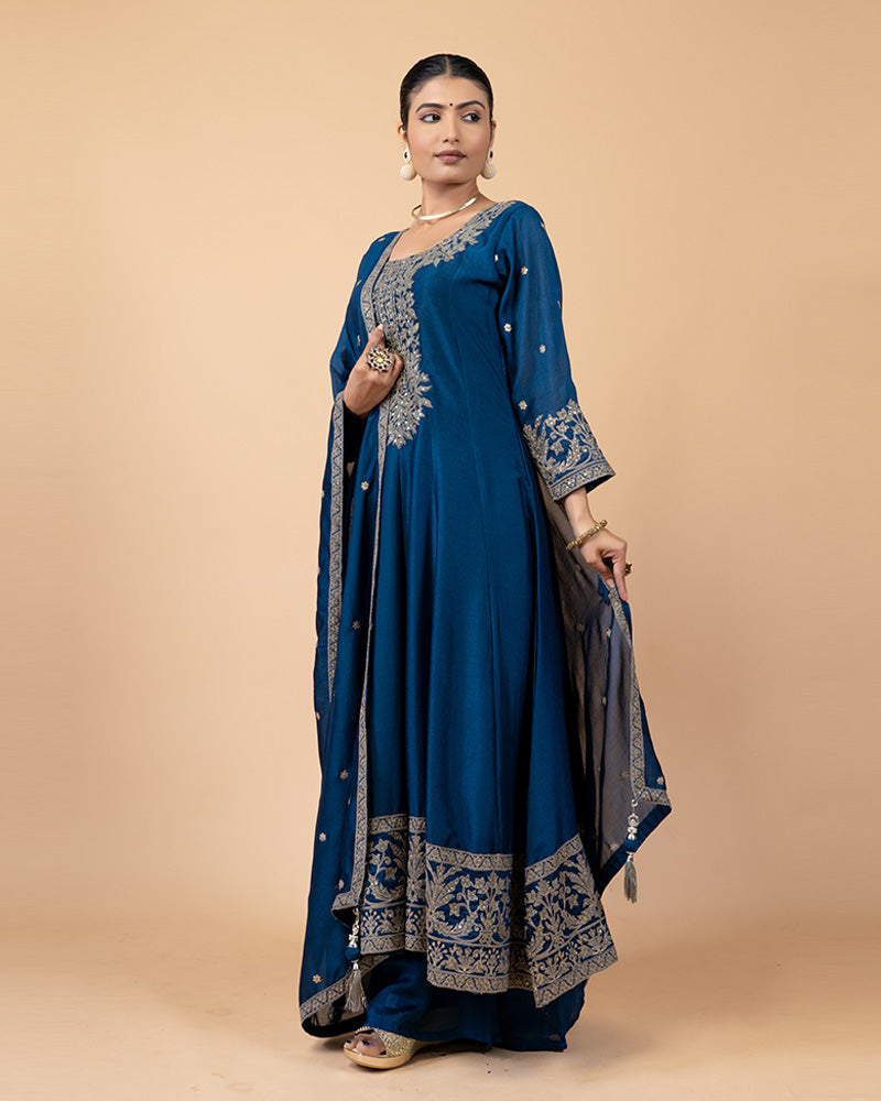 Navy Salwar Kurta with Golden Zari Work