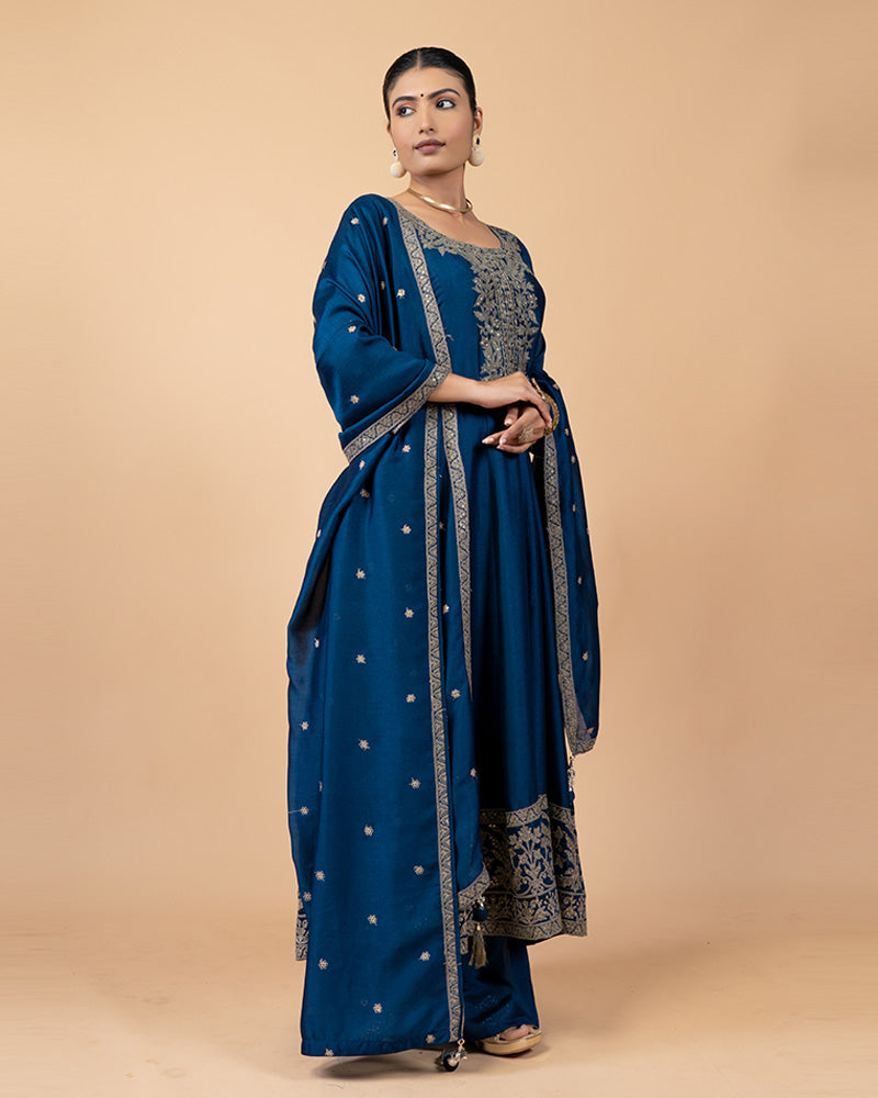 Navy Salwar Kurta with Golden Zari Work