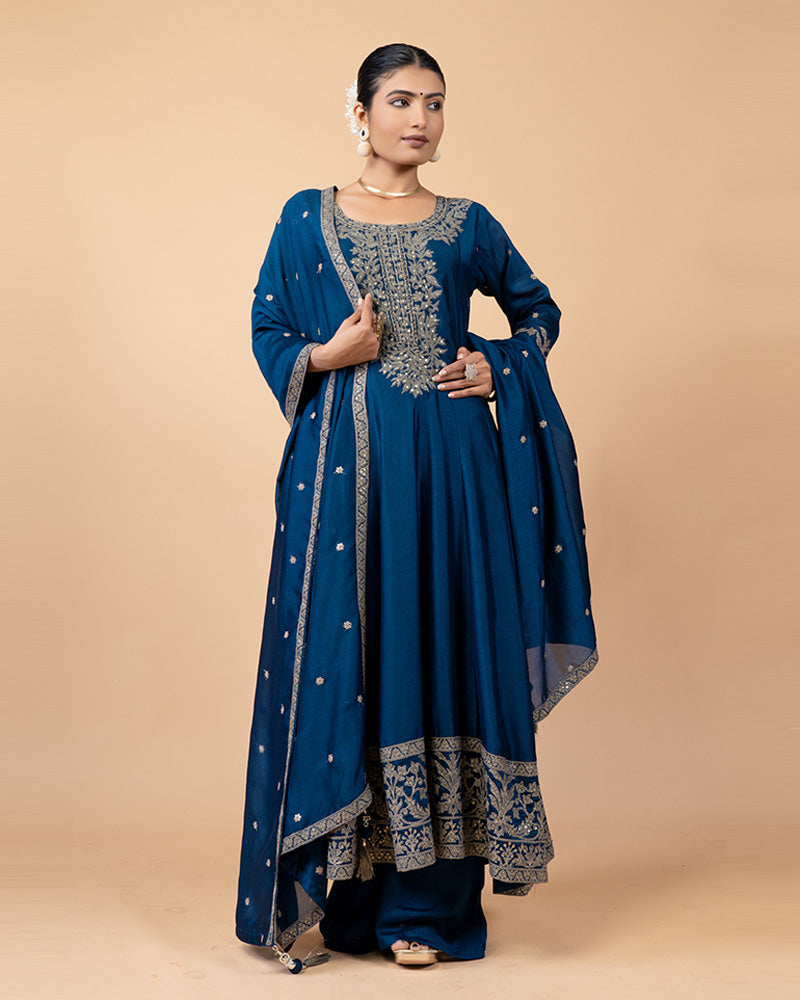 Navy Salwar Kurta with Golden Zari Work