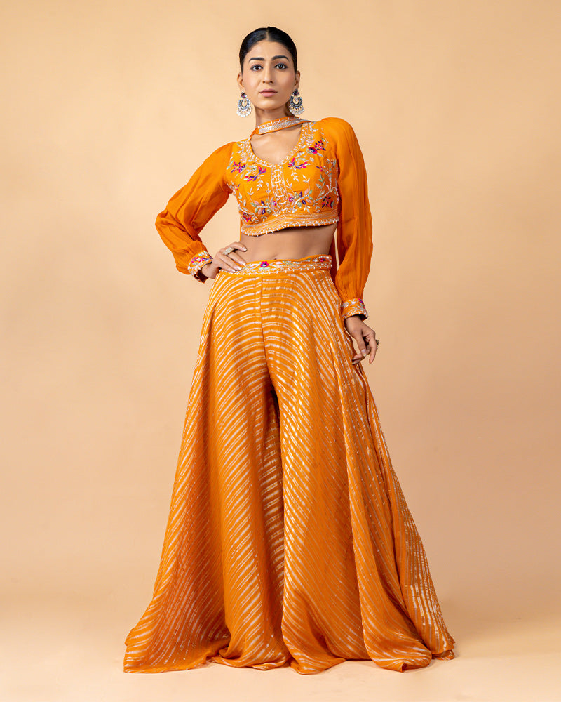 Orange Palazzo with Crop top and Net Dupatta