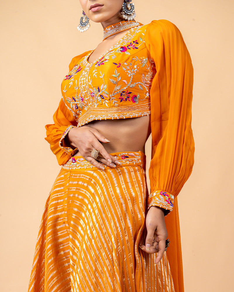 Orange Palazzo with Crop top and Net Dupatta