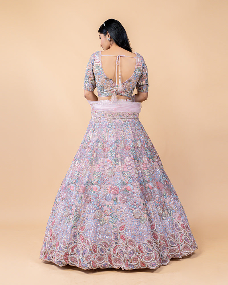 Orchid Pink Lehenga Choli with Zardozi and Sequins Work