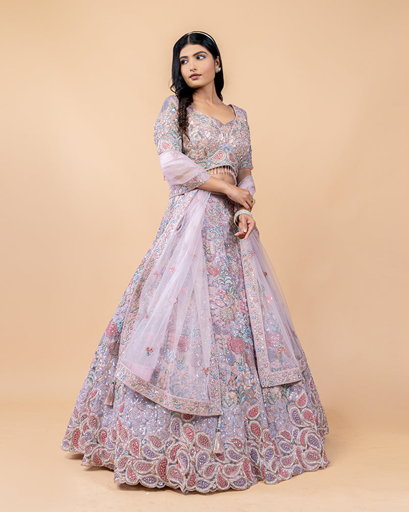 Orchid Pink Lehenga Choli with Zardozi and Sequins Work