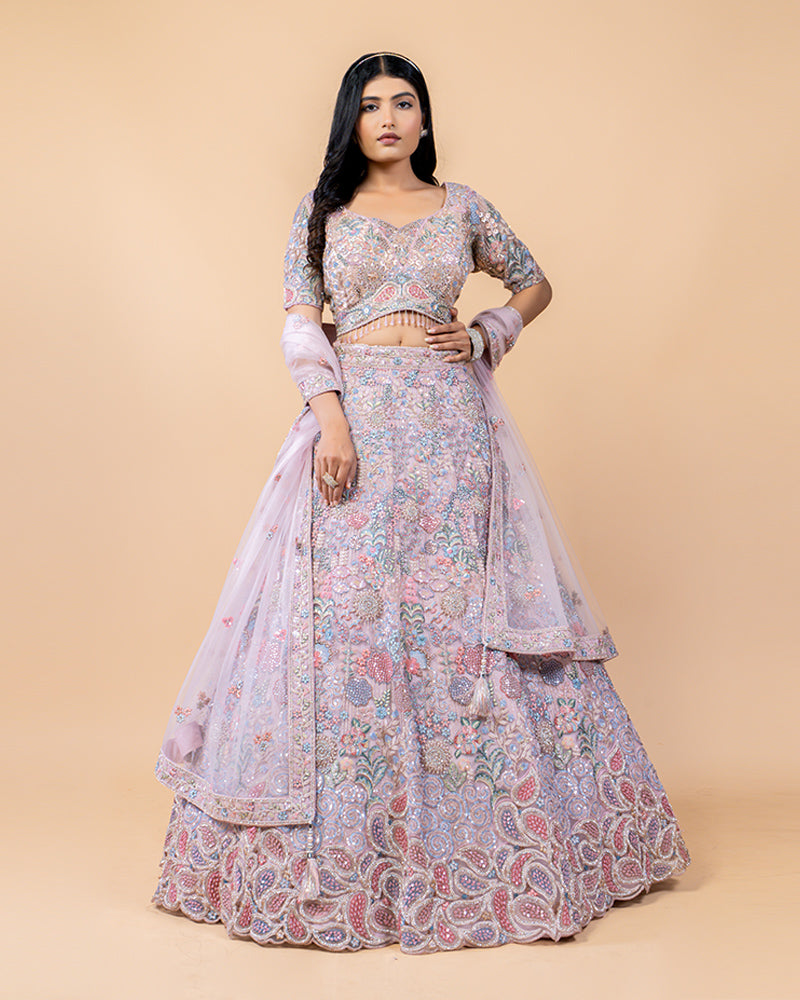 Orchid Pink Lehenga Choli with Zardozi and Sequins Work