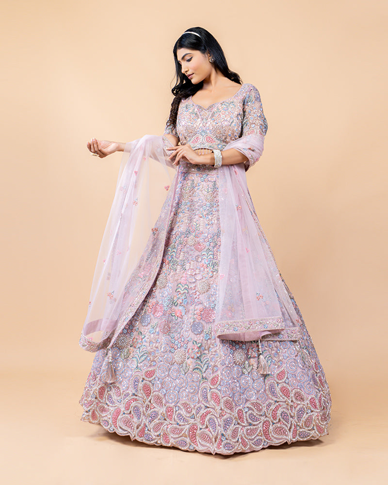 Orchid Pink Lehenga Choli with Zardozi and Sequins Work