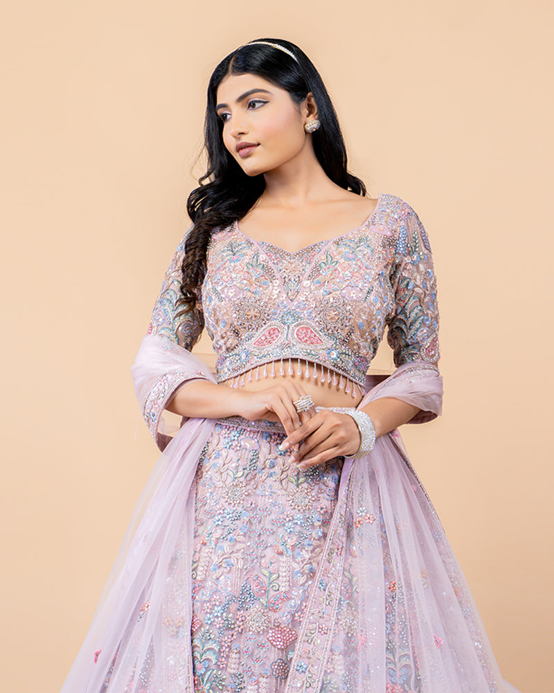 Orchid Pink Lehenga Choli with Zardozi and Sequins Work