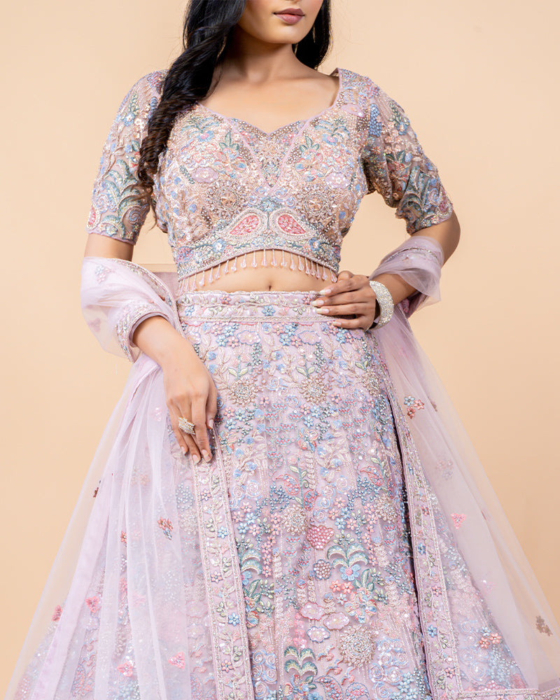 Orchid Pink Lehenga Choli with Zardozi and Sequins Work