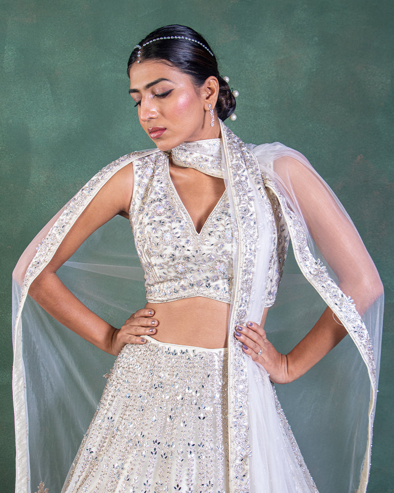 CLOUD WHITE FULLY WORKED LEHENGA SET WITH FULLY WORKED BLOUSE