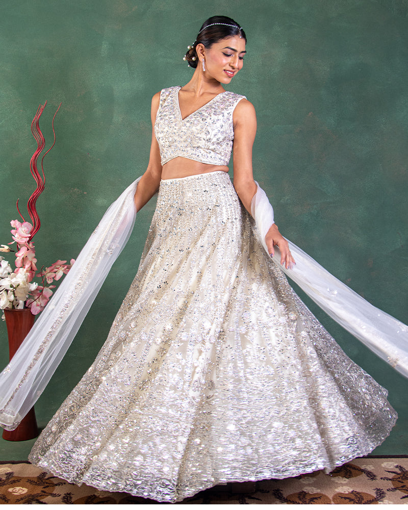 CLOUD WHITE FULLY WORKED LEHENGA SET WITH FULLY WORKED BLOUSE