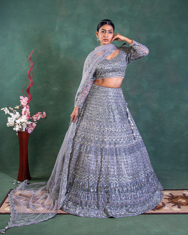 GREY FULLY WORKED LEHENGA SET WITH FULLY WORKED BLOUSE