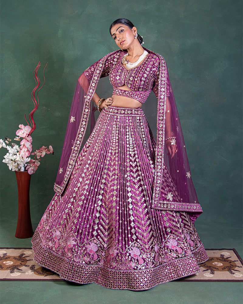 MAGENTA PINK LEHENGA SET WITH FRONT CUT-OUT BLOUSE