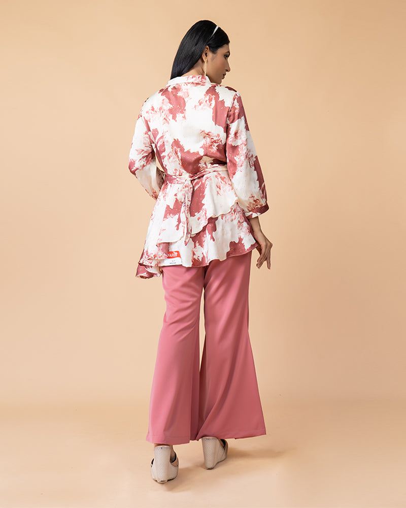 Pastel Red Palazzo Pants and Top Set