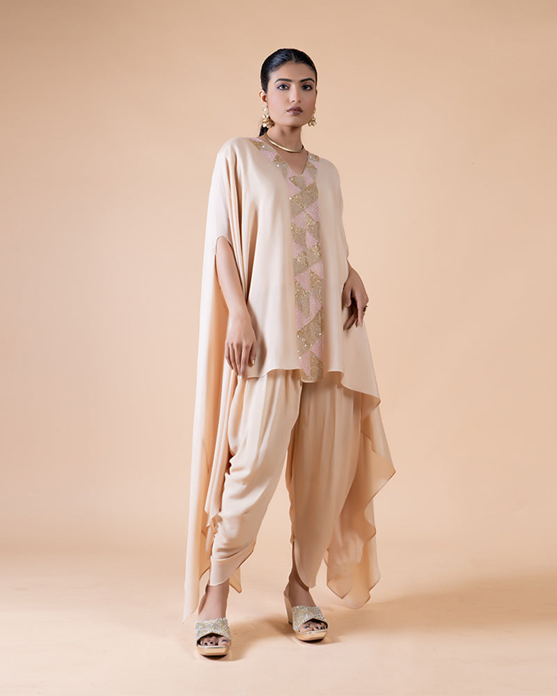 Peach Cut-Sleeve Top Paired with Dhoti Pants