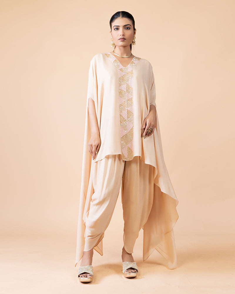 Peach Cut-Sleeve Top Paired with Dhoti Pants