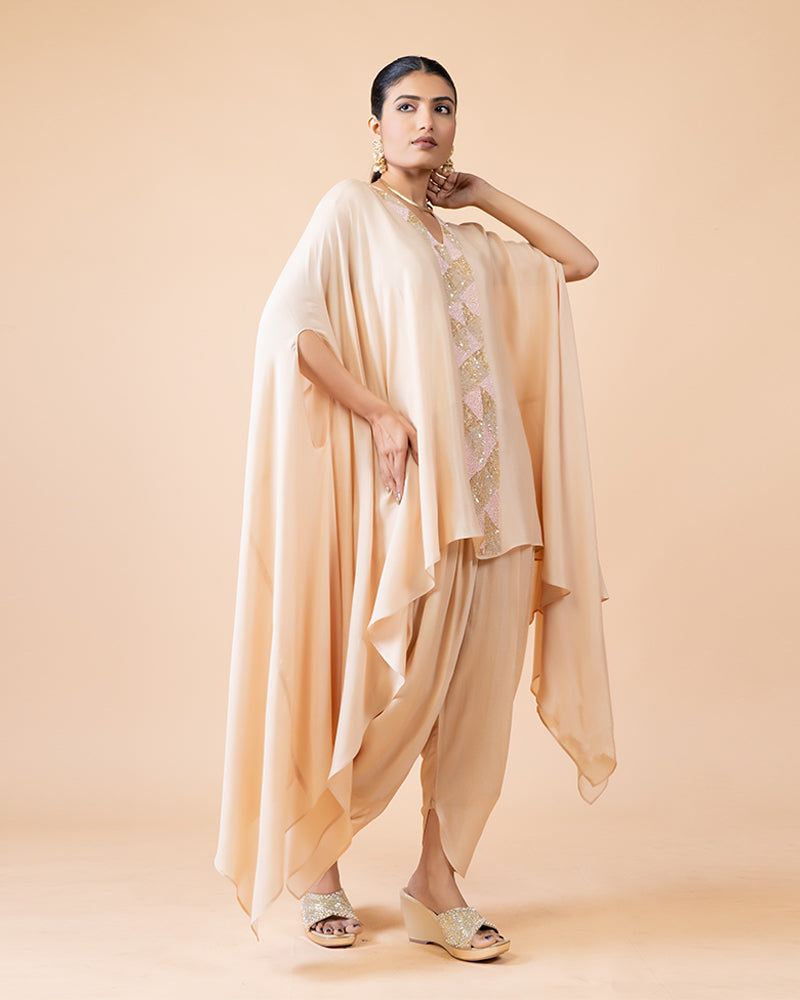 Peach Cut-Sleeve Top Paired with Dhoti Pants