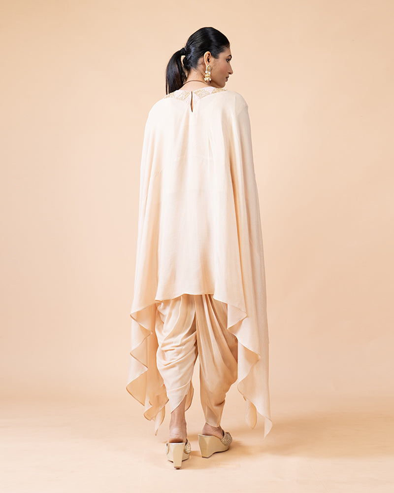 Peach Cut-Sleeve Top Paired with Dhoti Pants