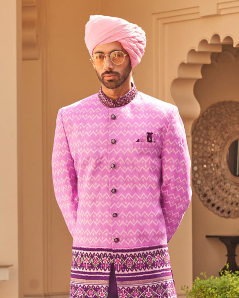 Pink Anarkali Dress and Men Blue Kurta Set