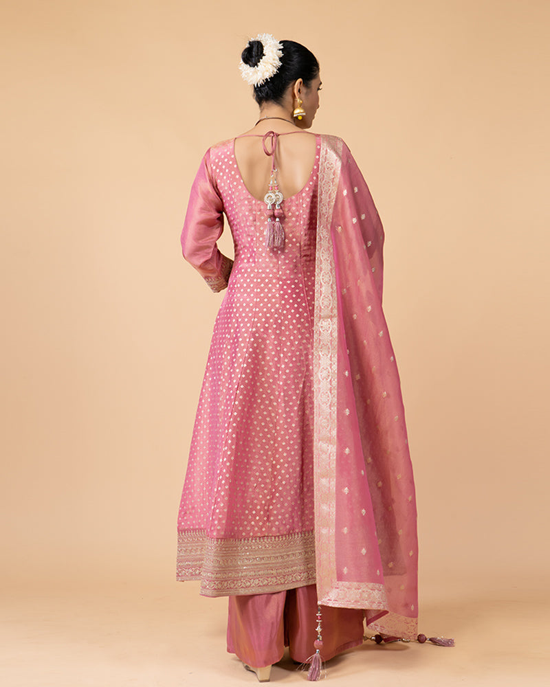 Pink Anarkali Set with Palazzo Pants and Dupatta