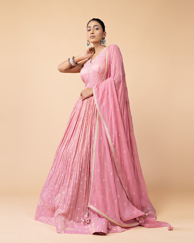 Pink Anarkali Suit with Matching Dupatta