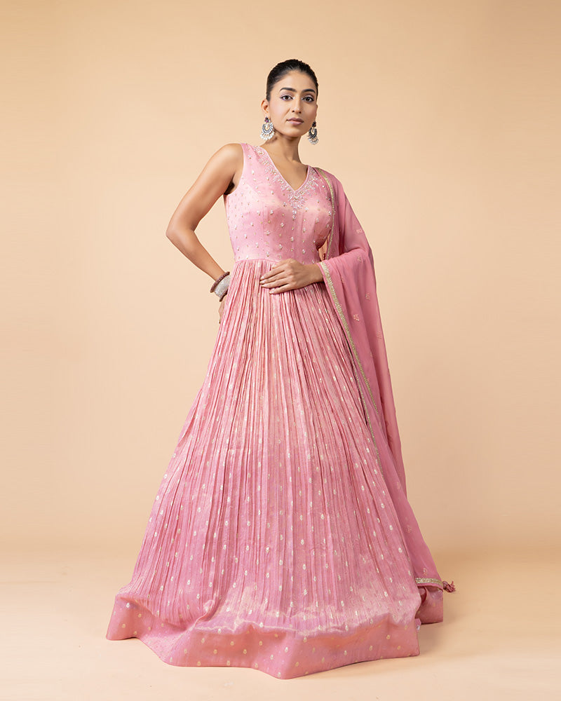 Pink Anarkali Suit with Matching Dupatta