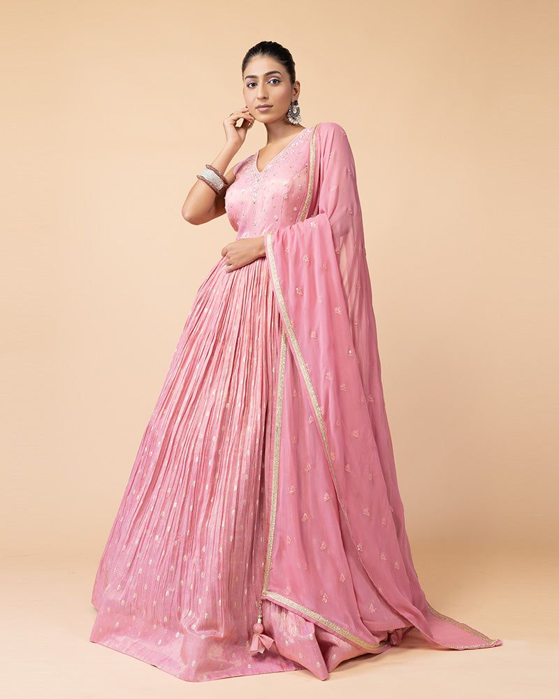 Pink Anarkali Suit with Matching Dupatta