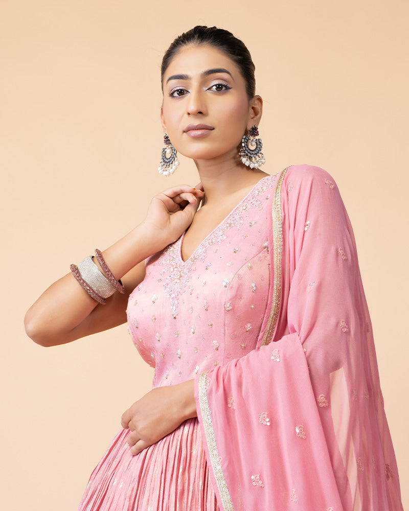 Pink Anarkali Suit with Matching Dupatta