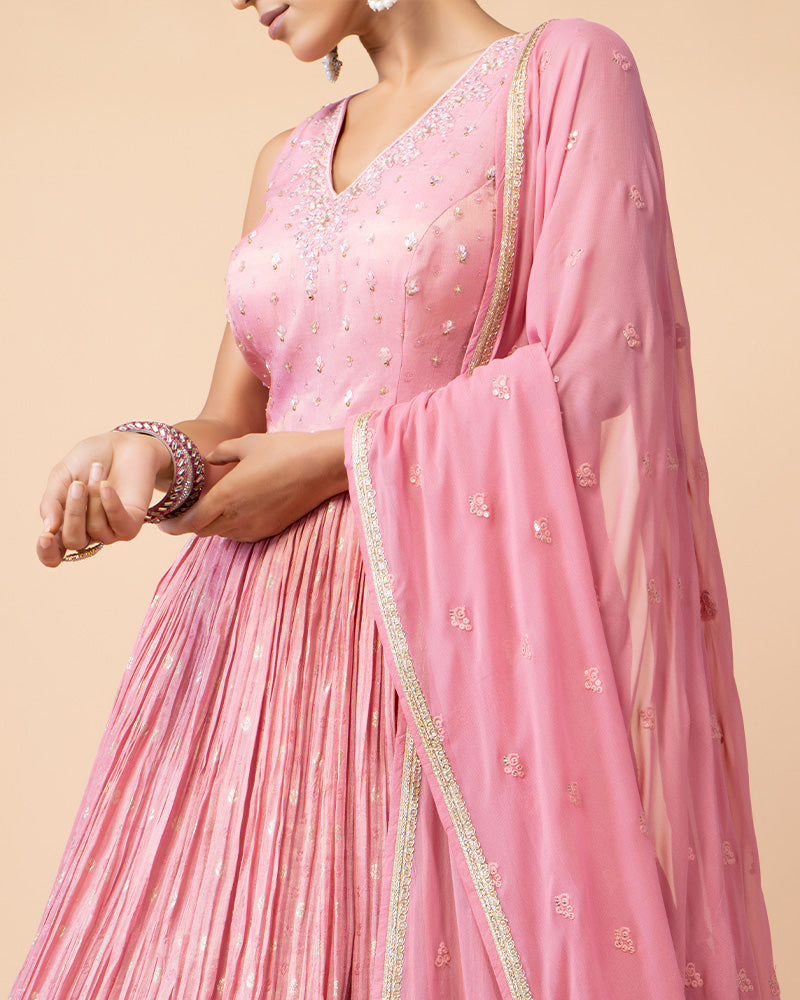 Pink Anarkali Suit with Matching Dupatta